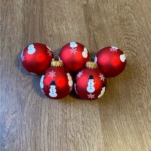 5 Red and White Snowman Snowflake Ornaments Balls Y2K 2" Diameter
